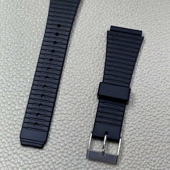 Hadley-Roma 20mm Black Rubber Watch Strap, Pin Buckle, Fits Casio & Timex MS937 - Picture 1 of 2